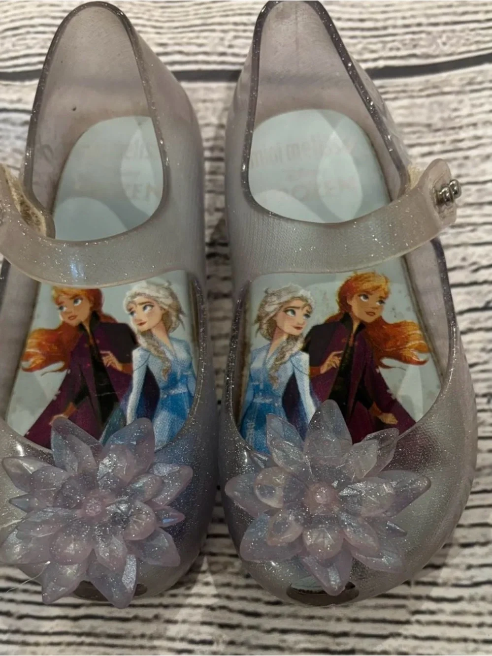 Mini Melissa Silver Glitter Jelly Mary Janes with Frozen Characters